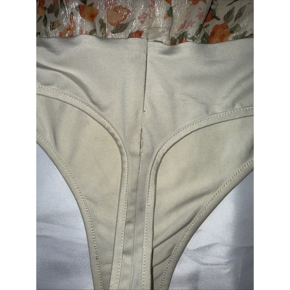 Misguided Sheer Off Shoulder Bodysuit Zipper Orange Floral fairy whimsical sexy - Picture 5 of 8